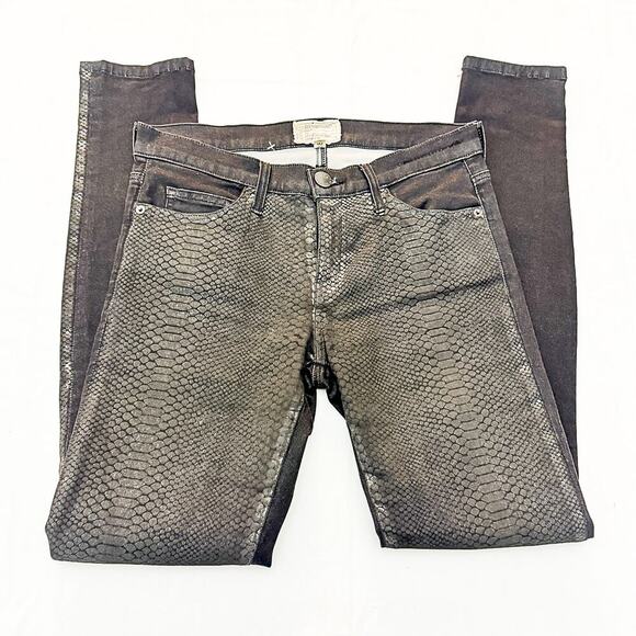 Current/Elliott The Ankle Skinny Matte Black Gunmetal Coated 80s Jeans Size 28 - Picture 4 of 8